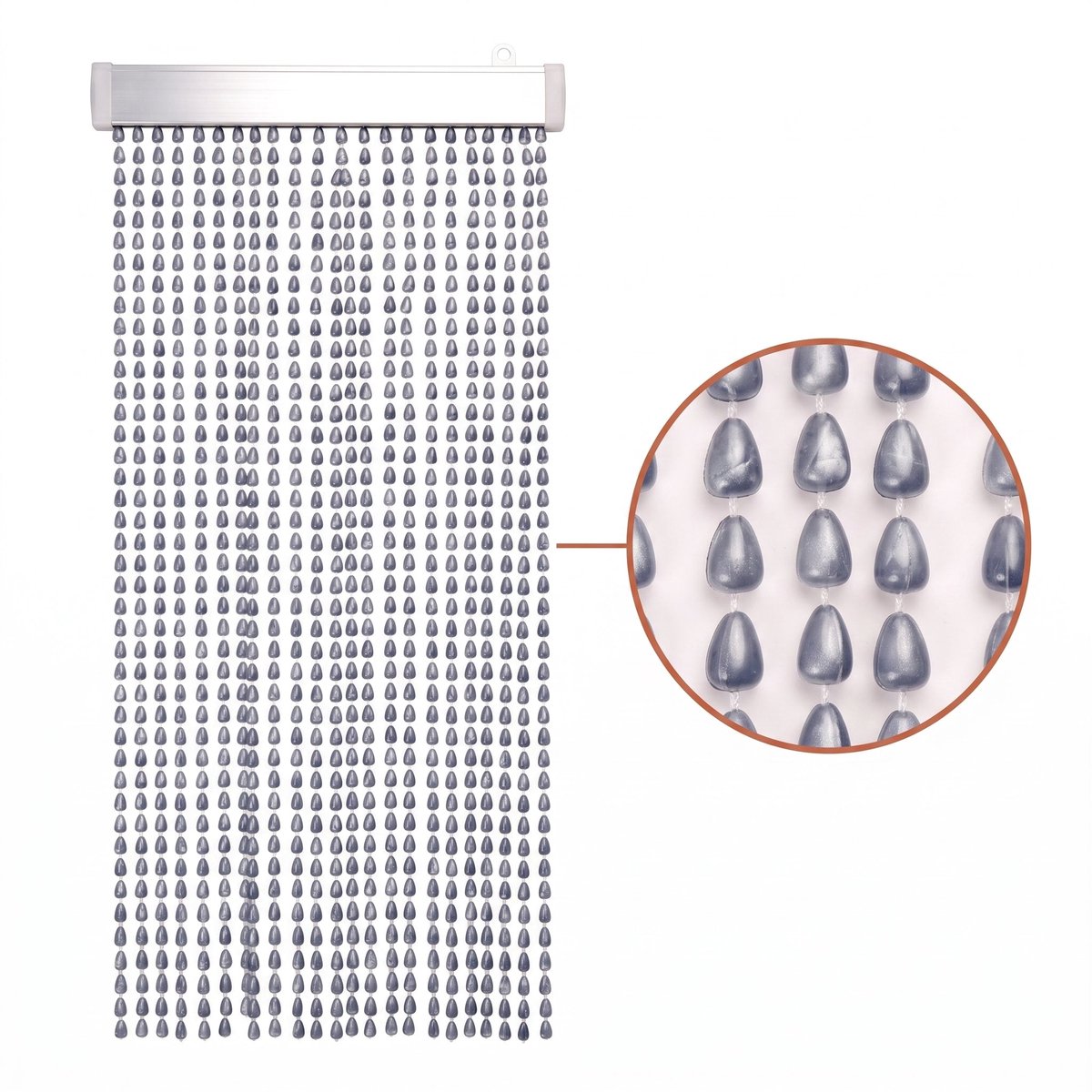 Cheqo® Kralengordijn 90x210 cm Grijs - Vliegengordijn - Deurgordijn - Insectengordijn - Horgordijn - Hordeur - Muggengordijn - Kunststof Kralen - Vliegenwerend - Vliegendeur - Anti Insecten - voor Deur, Terrasdeur, Schuur, Caravan en Camper