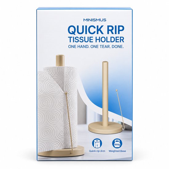 Minismus keukenrolhouder met een rol keukenpapier, beige. Met anti-rol arm en verzwaarde voet.