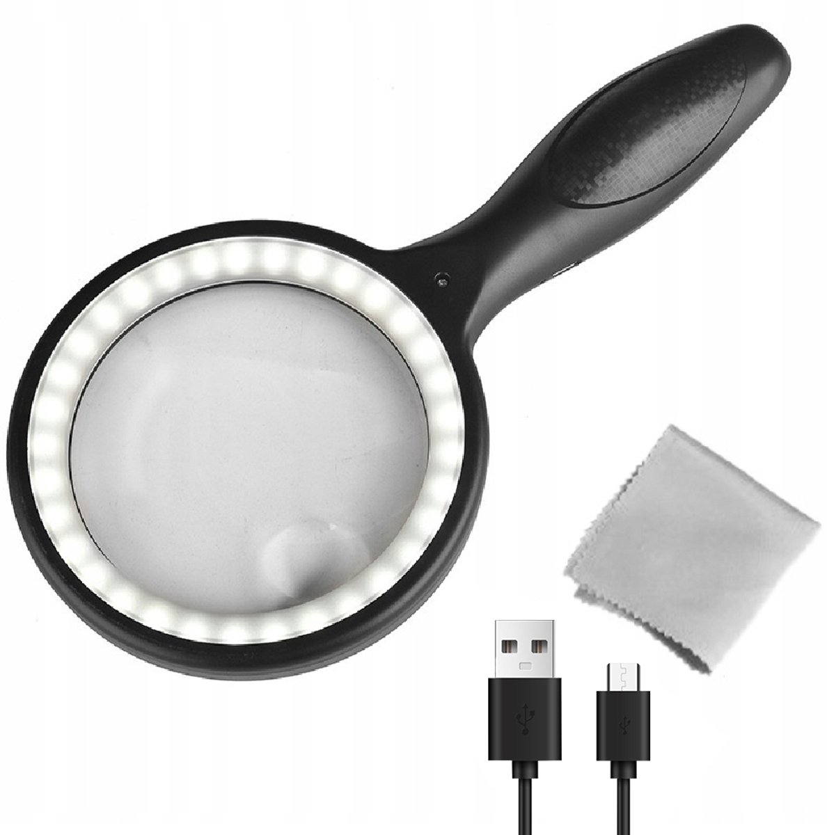 Vergrootglas - Loep met LED verlichting - Handloep - 5x & 10x Vergroting - Lees Vergrootglas - 33 LED's - 3 Lichtstanden - 1200mAh - USB-C - 13,5x27,5 cm - Slechtzienden Hulp - Voor Lezen & Naaien & Knutselen - Zwart