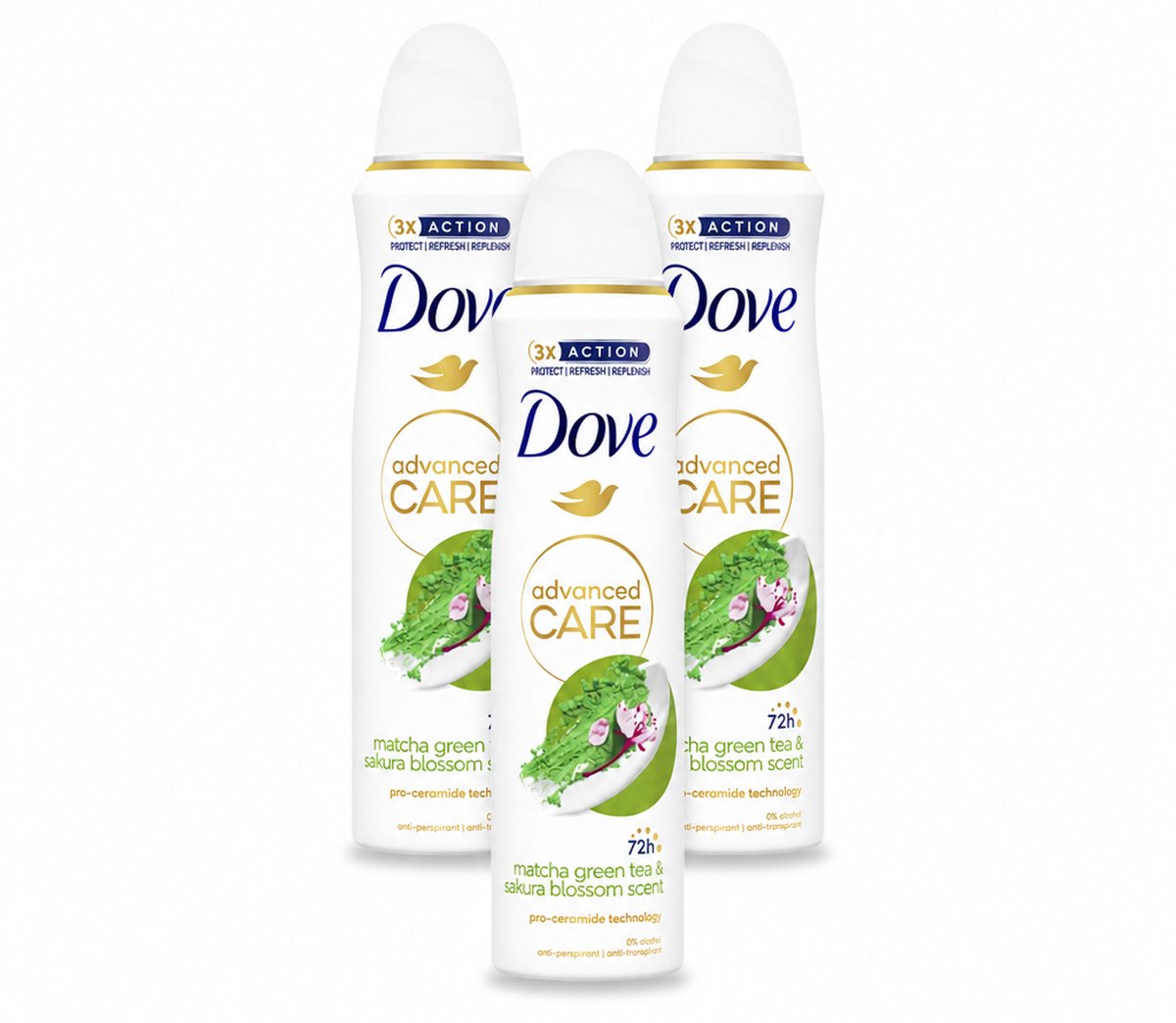 3 x Dove Deodorant Spray - Matcha & Sakura - 150 ml - Bulkverpakking - 3 stuks