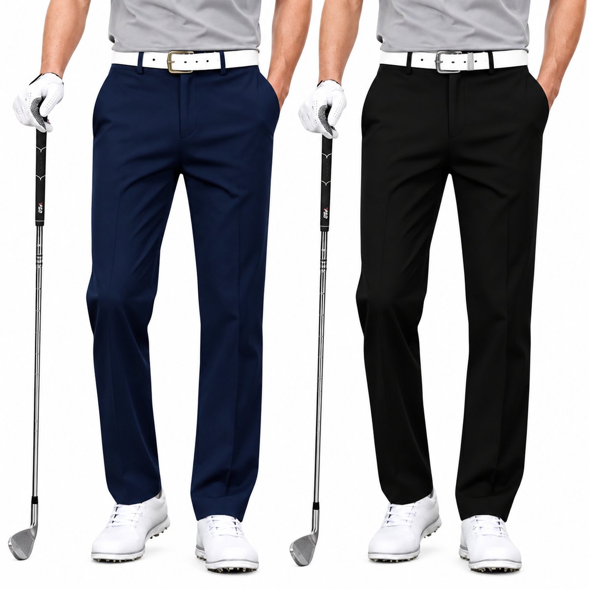 Currero Comfortabel Golfbroek Heren Golfkleding Nette Pantalon Mannen Broek Outfit Chino Donkerblauw + L Zwart
