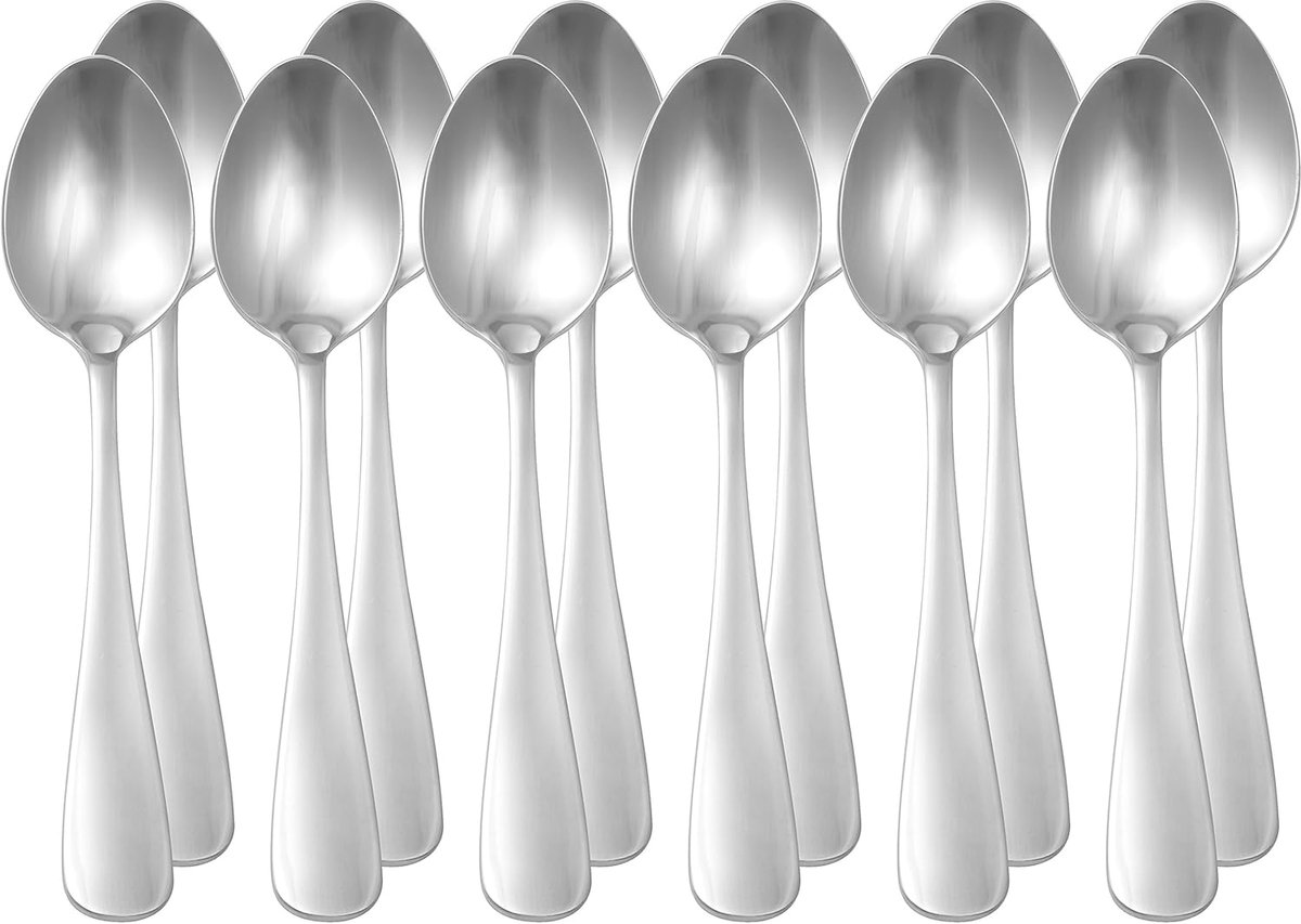 RVS vaatwasser veilige eetlepel, ronde rand, grote eetlepel, 20,1 cm, 12 stuks, zilver