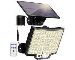 Photonspace Solar Buitenlamp met bewegingssensor, 106 LED Wandlamp op Zonne energie, IP65 waterdicht, 120° lichthoek, solar wandlamp voor tuin met 5m kabel_nieuwe versie
