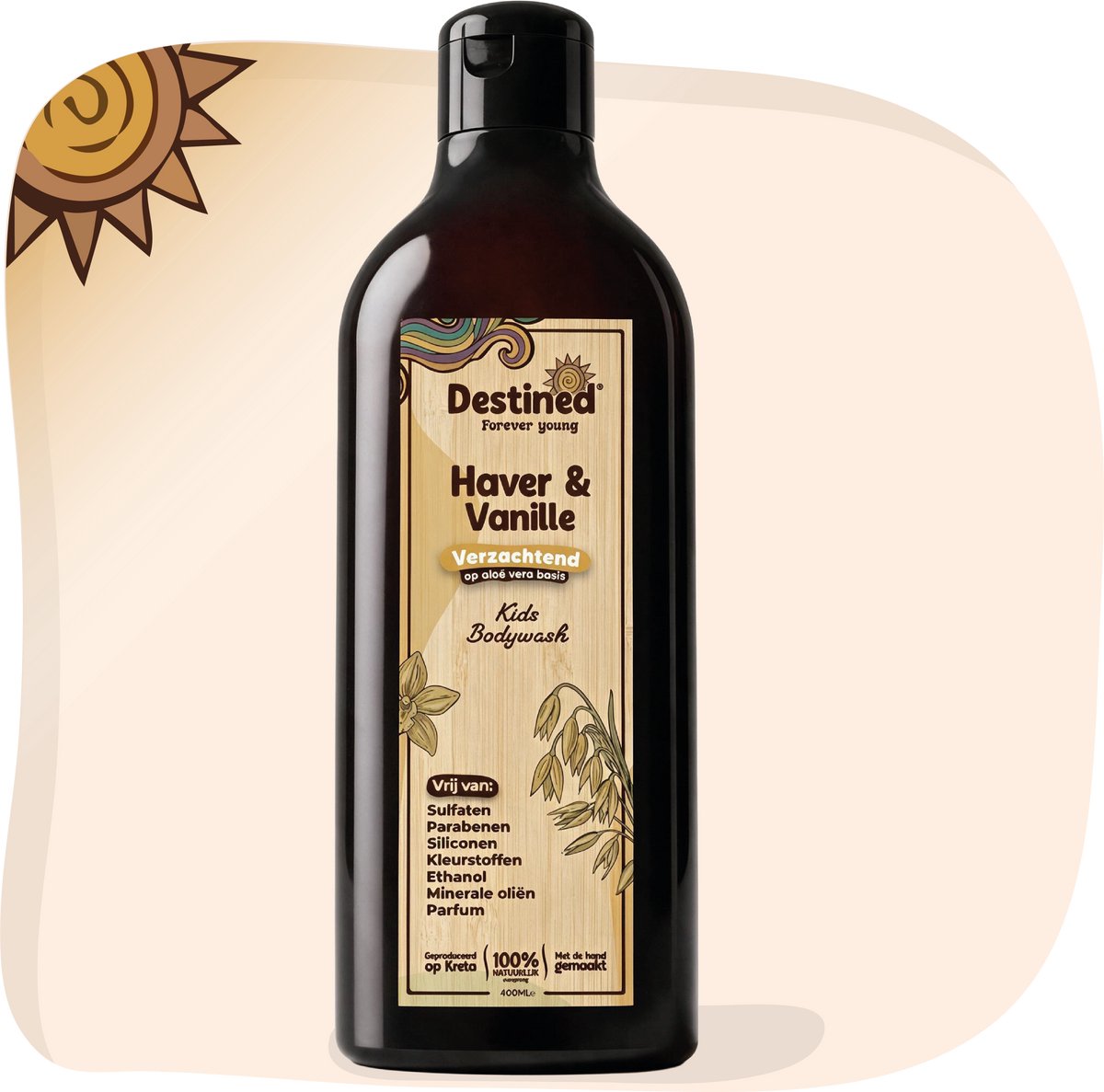 Destined® Haver & Vanille Bodywash - Douchegel voor het Hele Gezin & Kinderen - Zonder Sulfaten, Parabenen & Kleurstoffen - Flower Power Skincare Serie - 100% Natuurlijke Afkomst & Handgemaakt in Griekenland - 400ml Voordeelverpakking