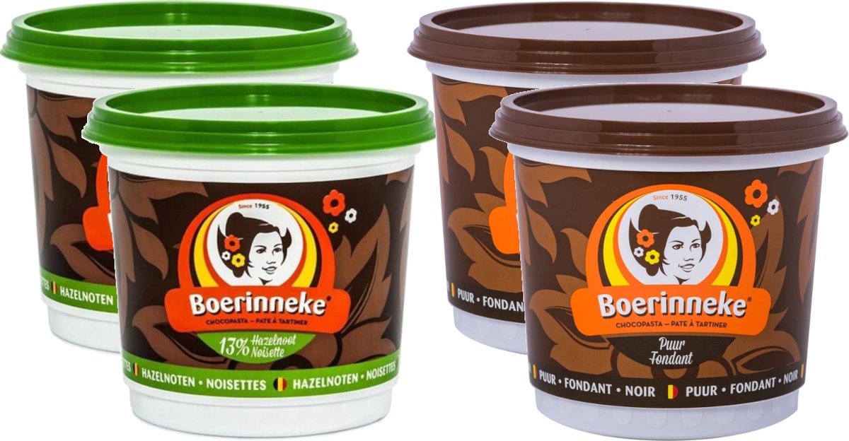Boerinneke Fondant Puur & Hazelnoot - Mixverpakking - Chocopasta - 1600g (4x400g)