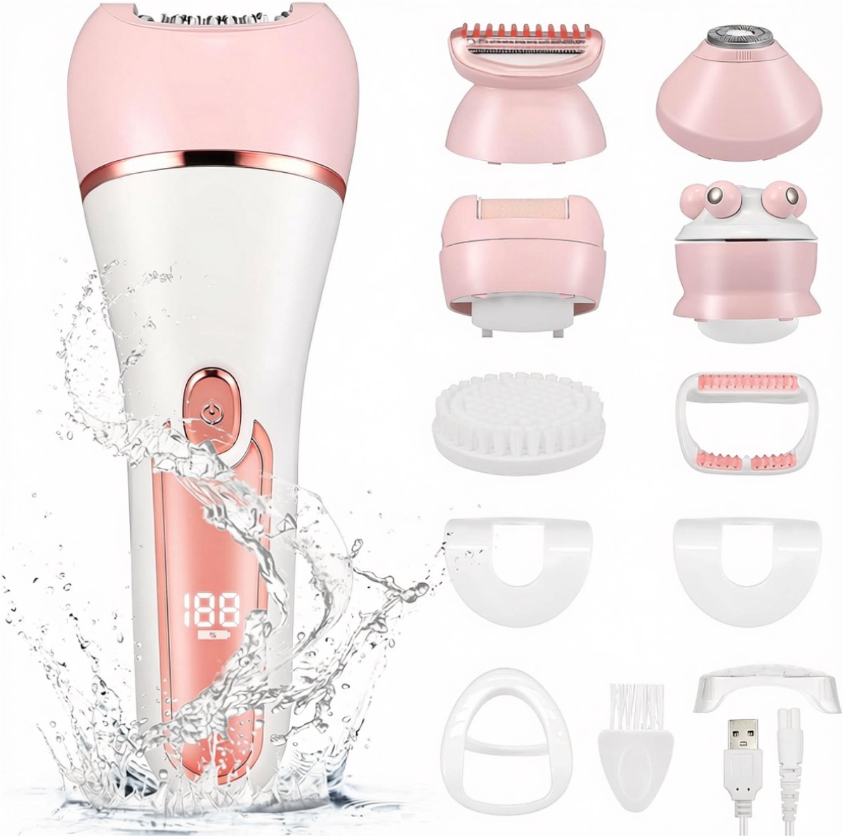 SNJY® Epilator - Gezichtsepilator Vrouw - Epilator Gezicht - 6-in-1 Epilatorset - Wit/Roze