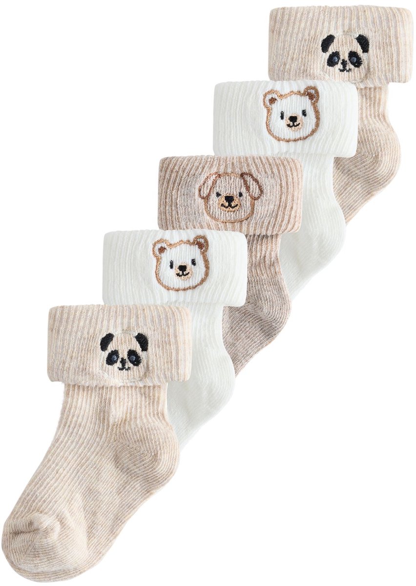 Next - Jongens - Set van 5 paar babysokken met omslag - Crème