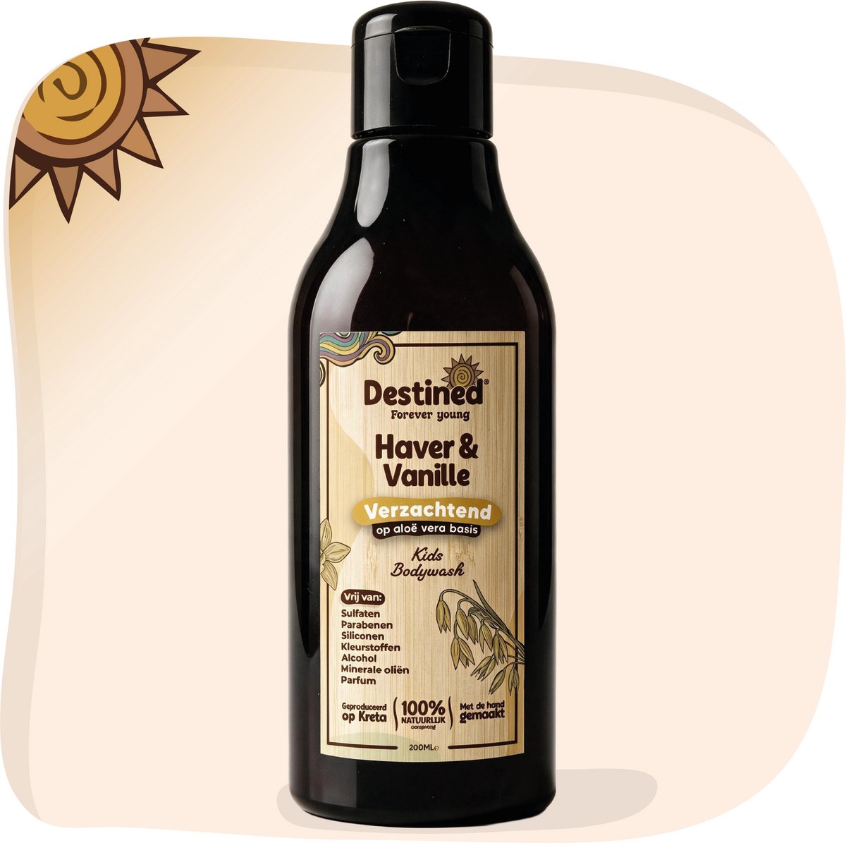 Destined® Haver & Vanille Bodywash - Douchegel voor het Hele Gezin & Kinderen - Zonder Sulfaten, Parabenen & Kleurstoffen - Flower Power Skincare Serie - 100% Natuurlijke Afkomst & Handgemaakt in Griekenland - 200ml