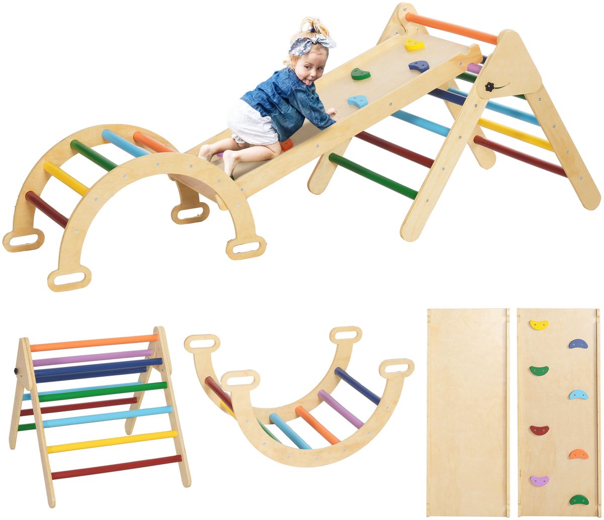AIYAPLAY - Kinderklimrek - Meerlaags grenen paneel - 68x42x36cm - meerkleurig
