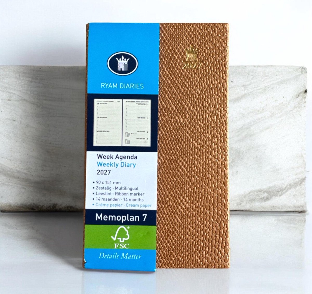 Ryam Zakagenda 2027 - Memoplan 7 Harde Kaft - PYTHON - Creme Papier (9cmx15cm)