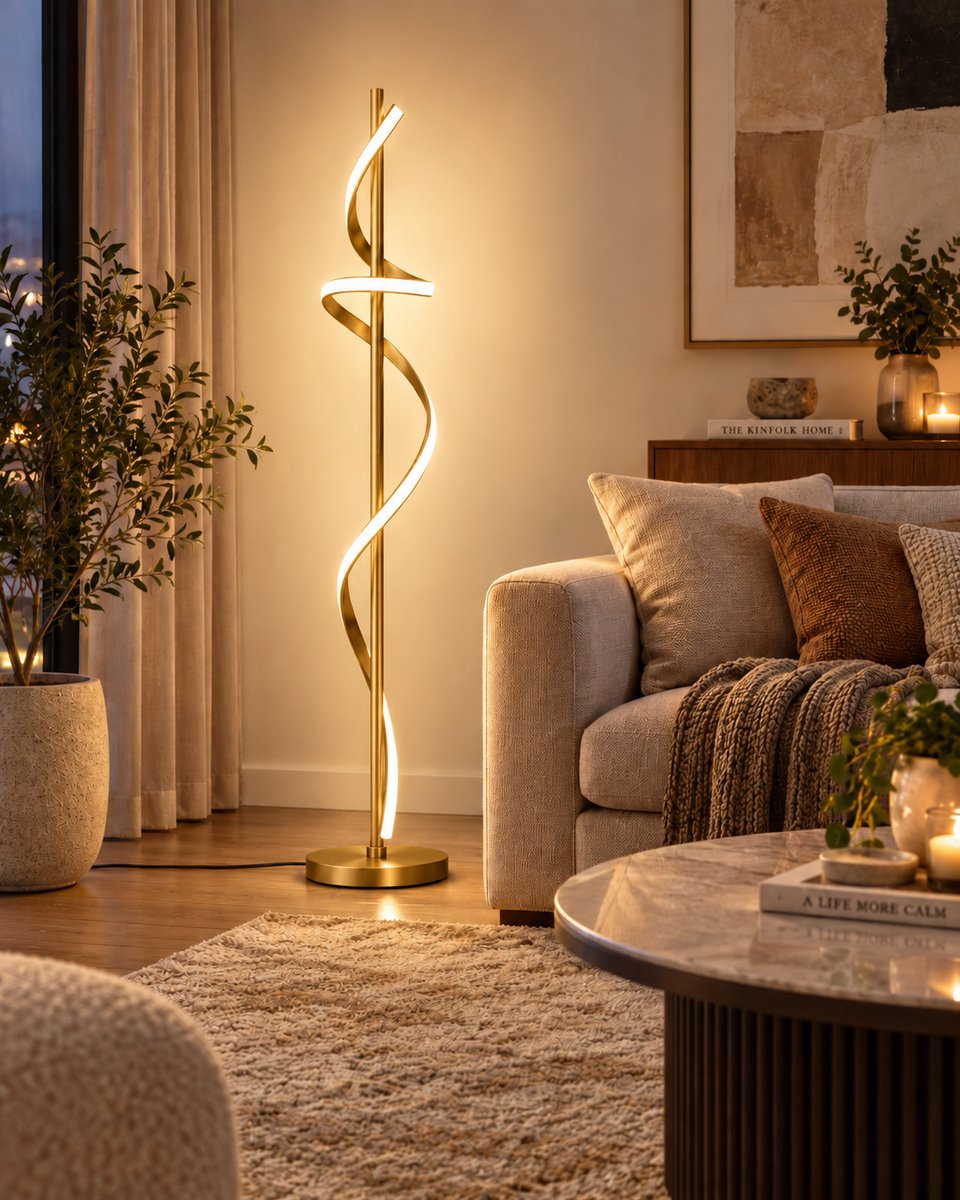 Moderne gouden vloerlamp LED 40W, dimbaar en kleur instelbaar thumbnail 2