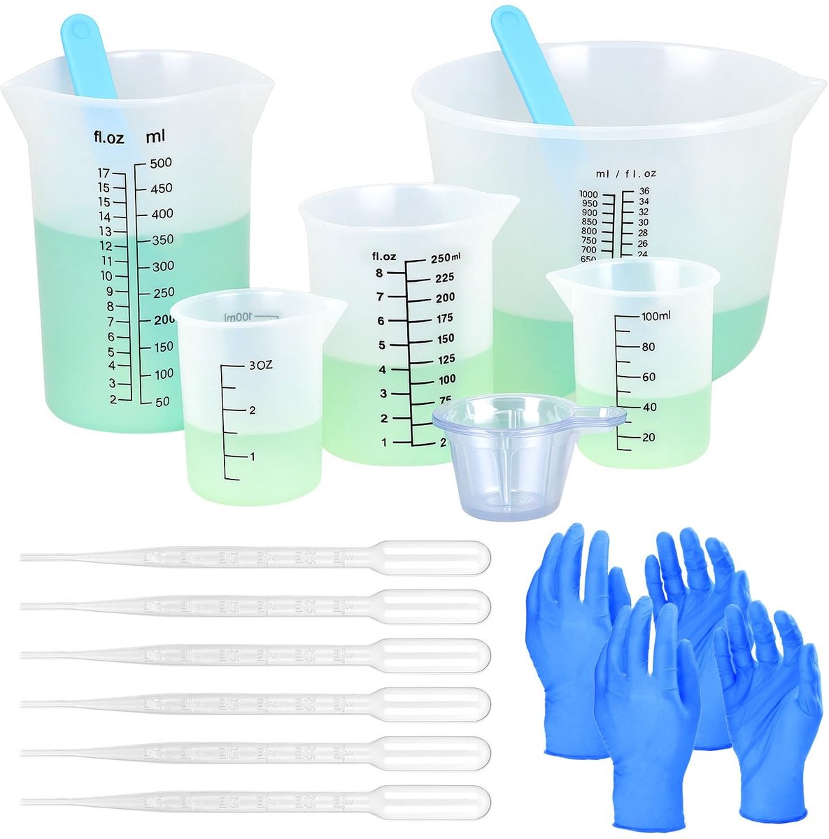 Elzusha - Siliconen Maatbeker Set (1000/500/250/100ml)