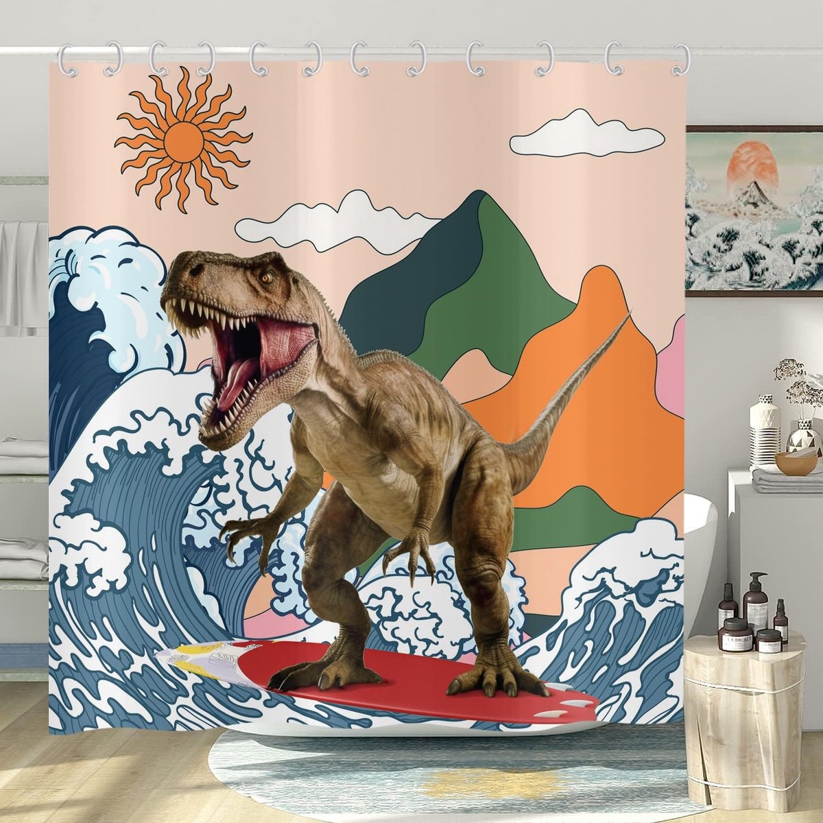 Elzusha - Dinosaurus Douchegordijn 180 x 200 cm voor Kinderen