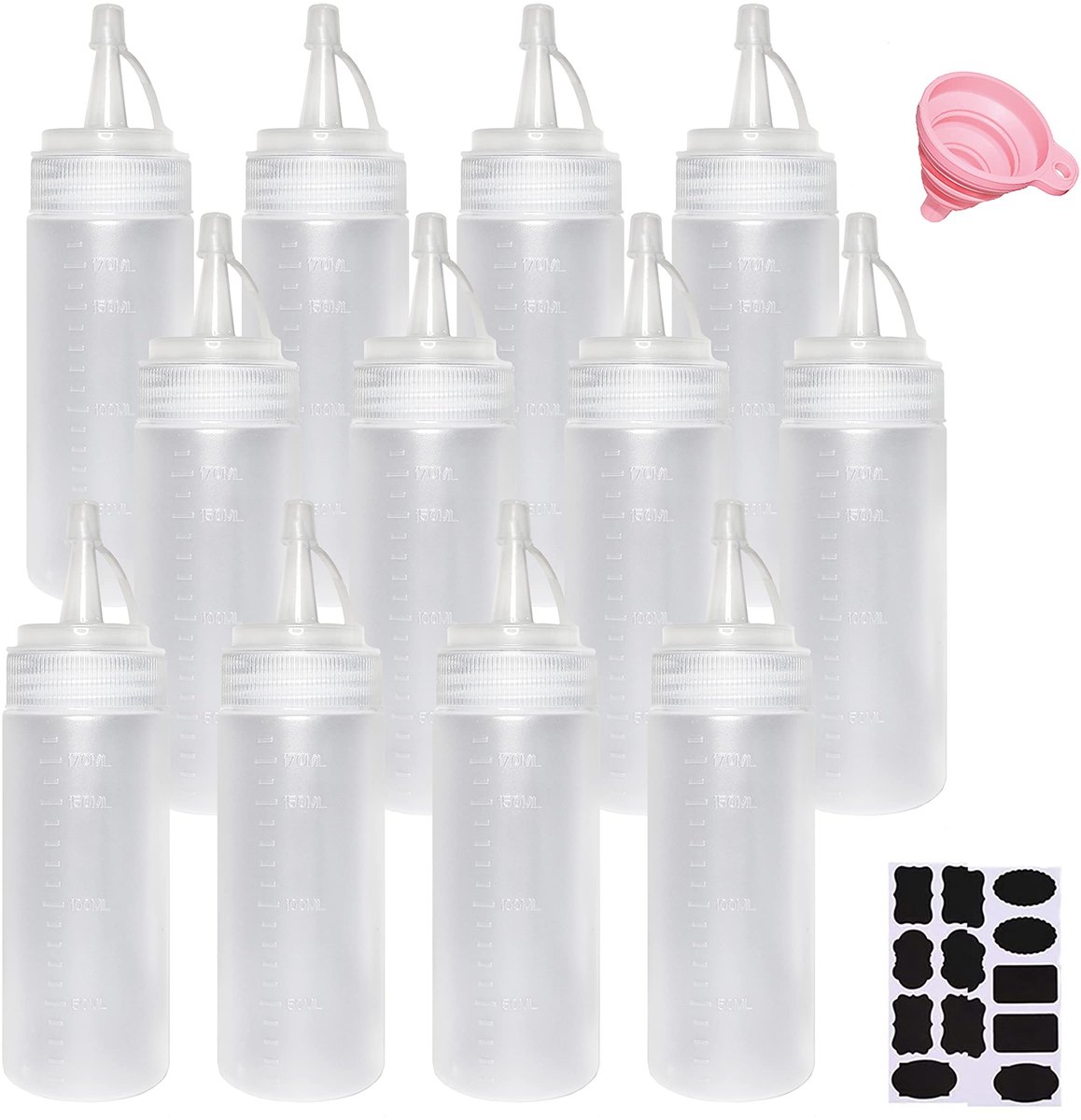 Elzusha - 12 Stuks Plastic Squeeze Flessen - 200ml voor Sauzen en Kleurstoffen