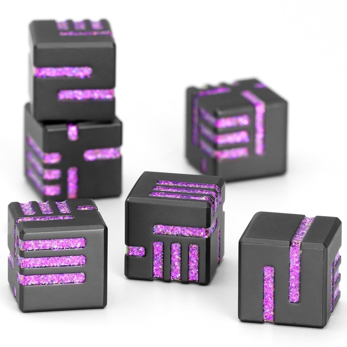Elzusha - D6 Metalen Dobbelstenen Set - Glitter Paars - Voor Dungeons and Dragons