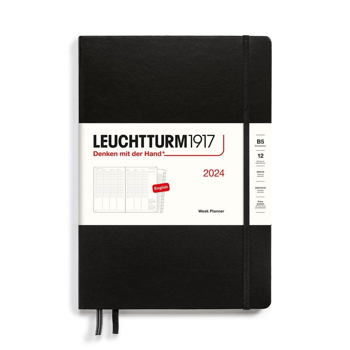 Elzusha - Weekly Planner Composition B5 2024 - Zwart met kolommen