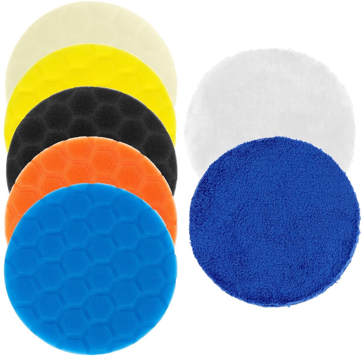Elzusha - Polijstpads 150 mm - Set van 7, Schuim met wol en microvezel