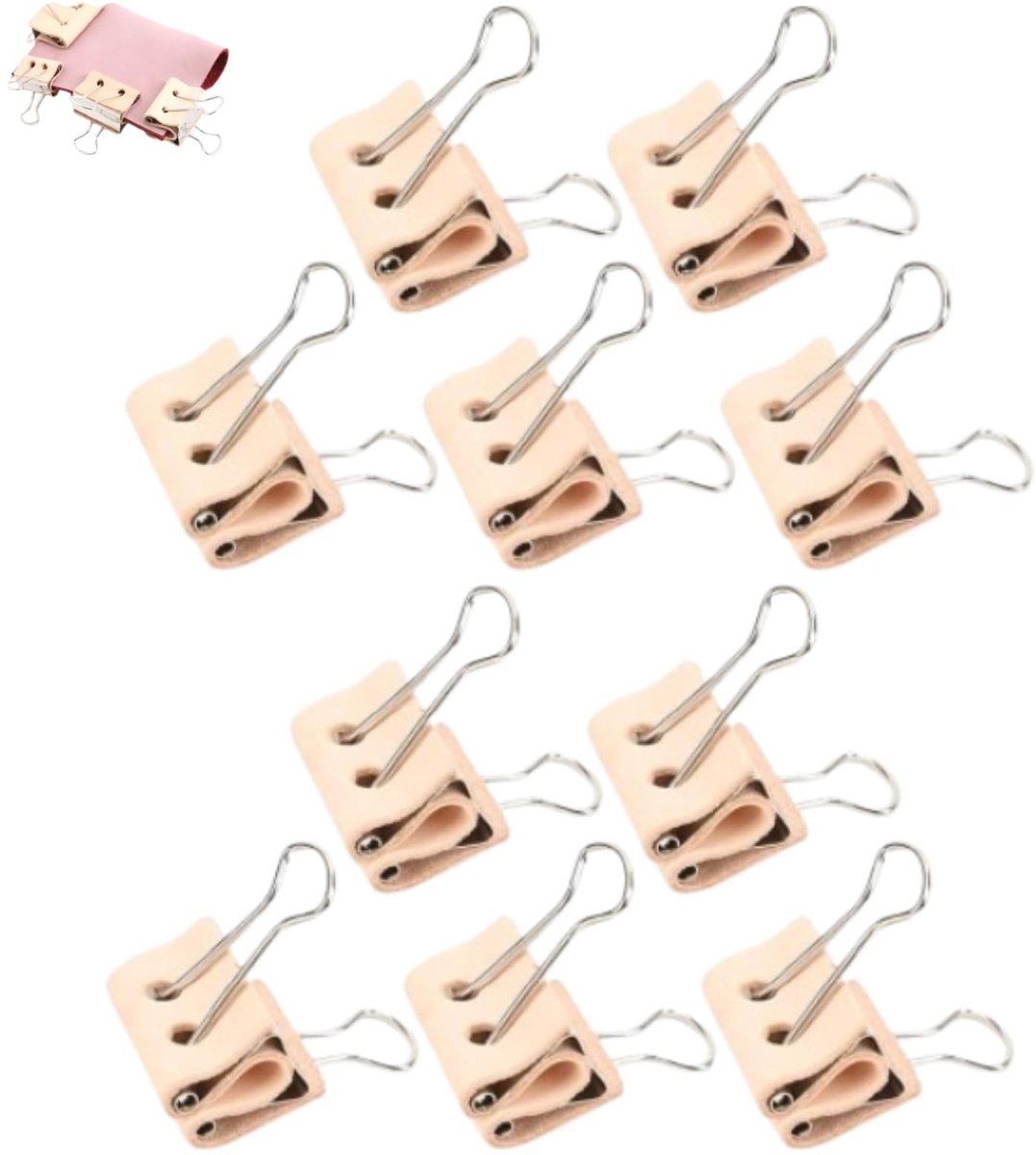 Elzusha - 10 Stuks Lederen Bindmiddel Clips voor Papieren, Metalen Clips