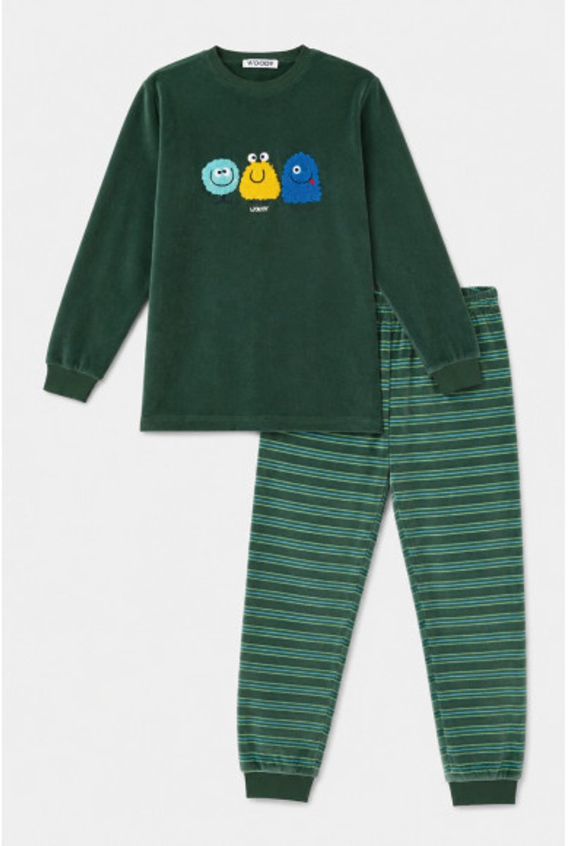 Woody Jongens-Heren pyjama donkergroen - maat M