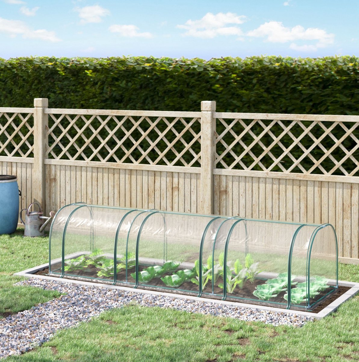 MODFU - Kweektunnel - Transparante PVC-Folie - Stalen Frame - Met Deur - Groen - 350 X 100 X 80 Cm