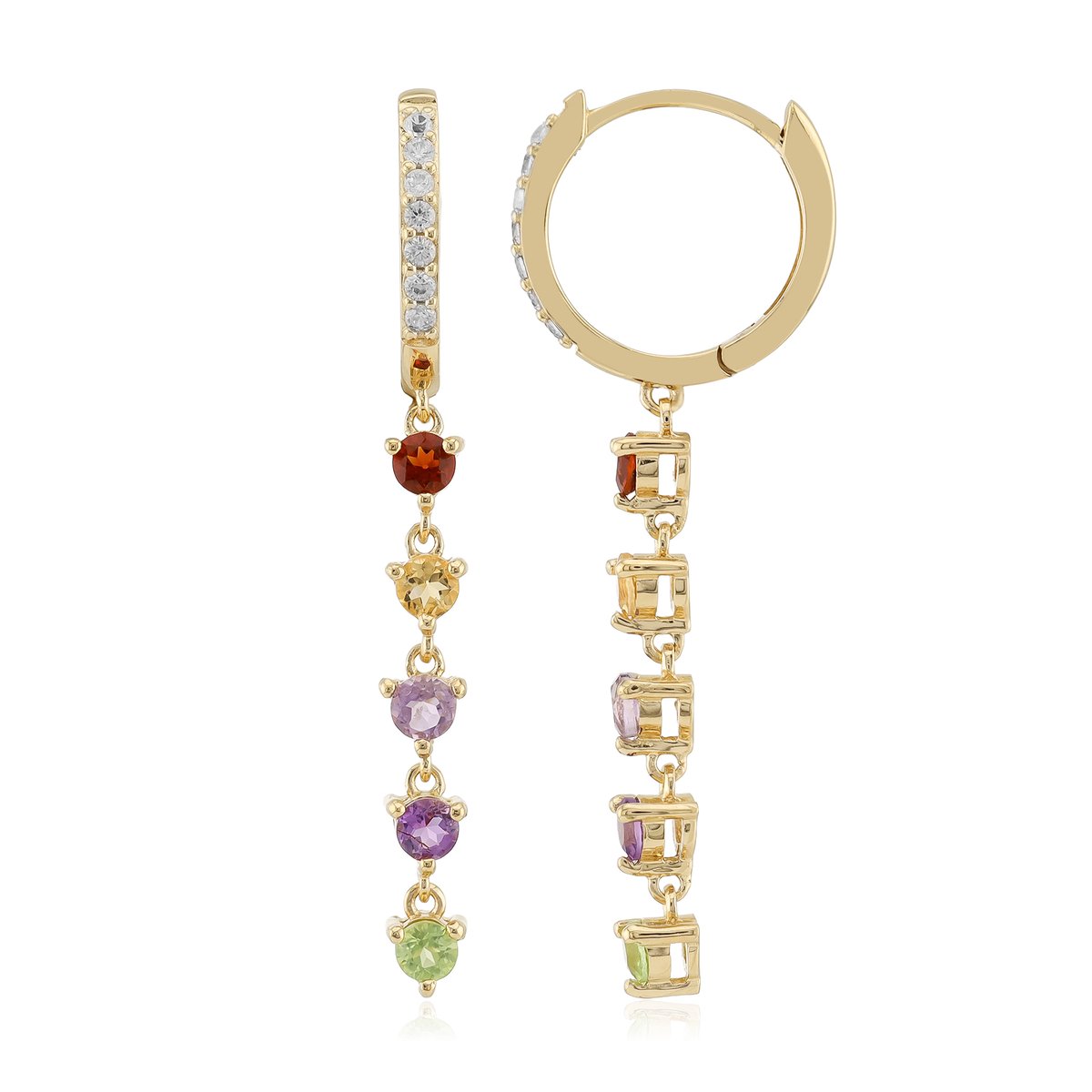 Cavill - Zilveren Oorbellen - 925 Sterling Zilver Verguld - Peridoot 0.225 ct & Amethist Citrien - Elegante Edelsteen Oorbellen