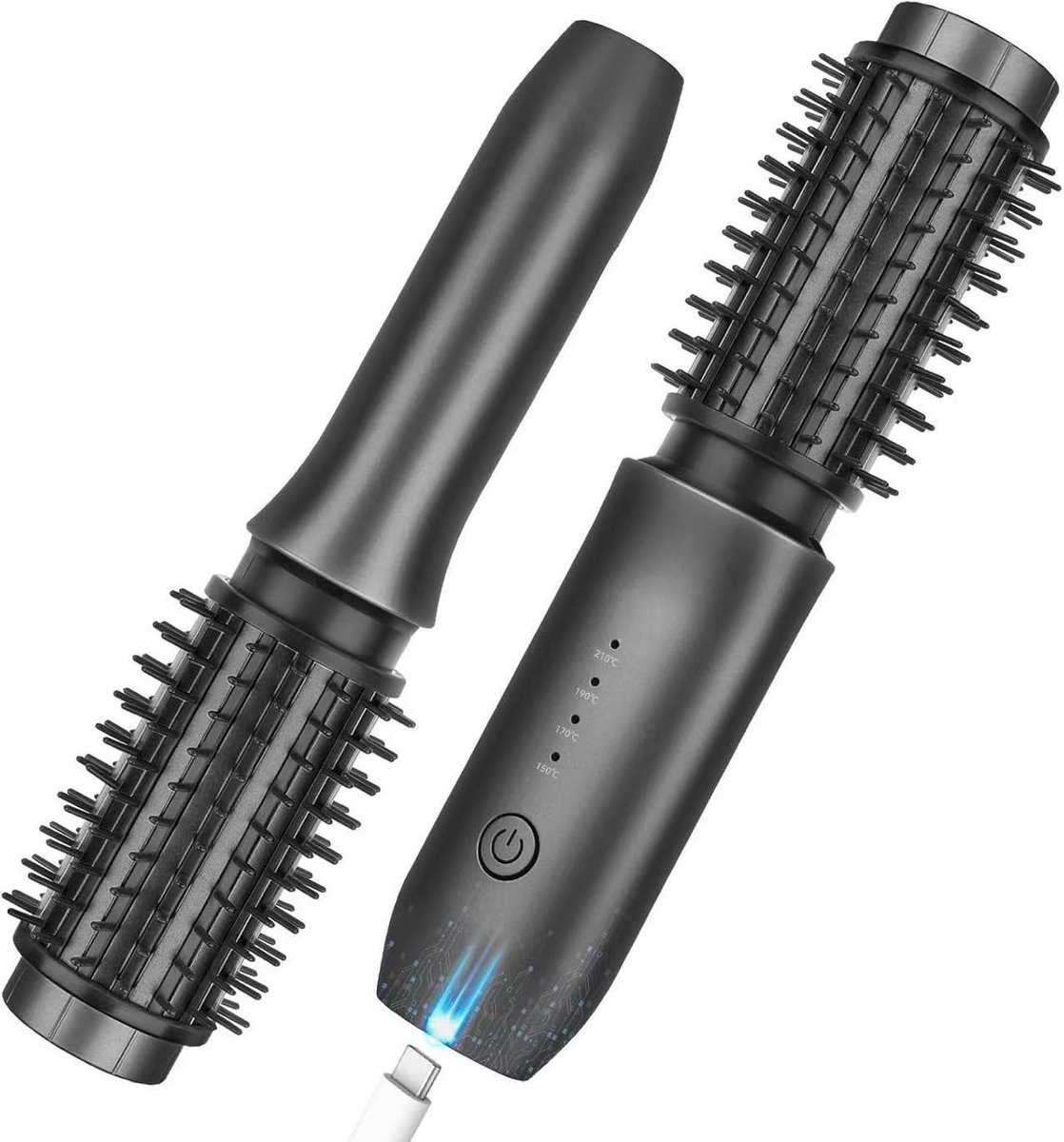 Oplaadbare thermoborstel zonder snoer, negatieve ionen voor glanzend haar, mini reis föhnborstel voor thuis en onderweg (zwart)