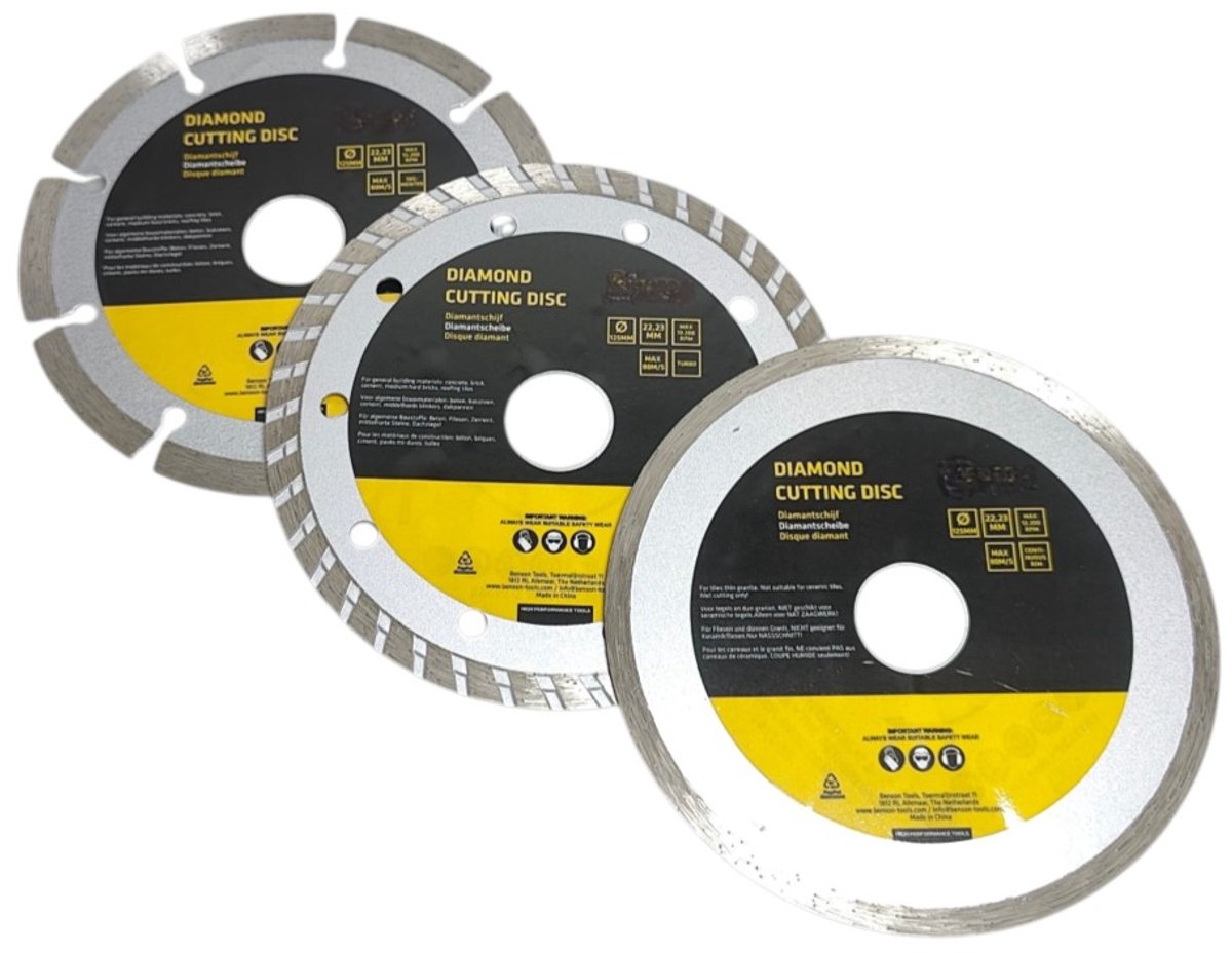 Diamantschijf Set 3-delig 125mm voor Beton Tegels en Steen