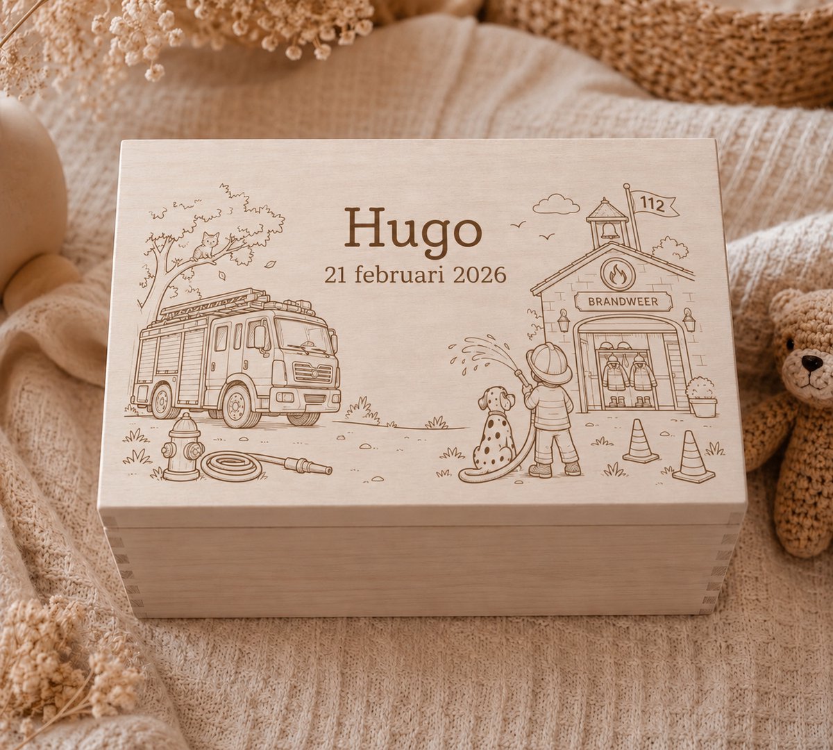 Memorybox brandweer | Gepersonaliseerd | Herinneringen bewaren | Kraamcadeau | Babykamer | Maat M