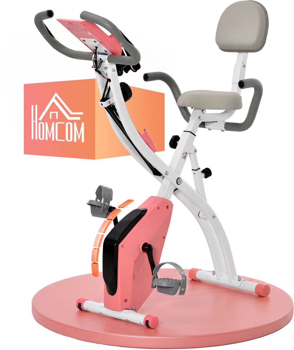 HOMCOM - Magnetische hometrainer - Staal - 105x48x118cm - Wit, Roze