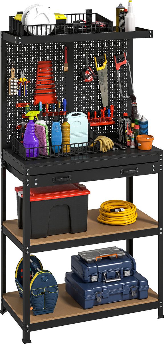 HOMCOM Gereedschapsstandaard - Staal - 80x40,5x155cm - Zwart