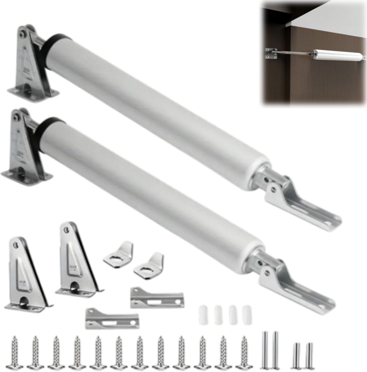 2 stuks-Deurdranger - Soft-close - Deurdranger voor horren - Aluminiumlegering - Automatisch terugslagmechanisme - Geschikt voor binnendeuren - Keuken - Slaapkamer - Zilver - 233*32 mm - Draagvermogen 30-50 kg