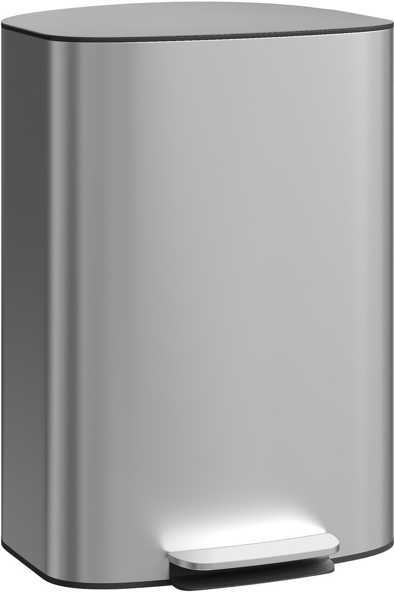Keukenafvalbak 50 l - pedaalafvalbak - uitneembare binnenemmer - deksel met soft-close - 45,1 x 36,5 x 62,6 cm - grijs