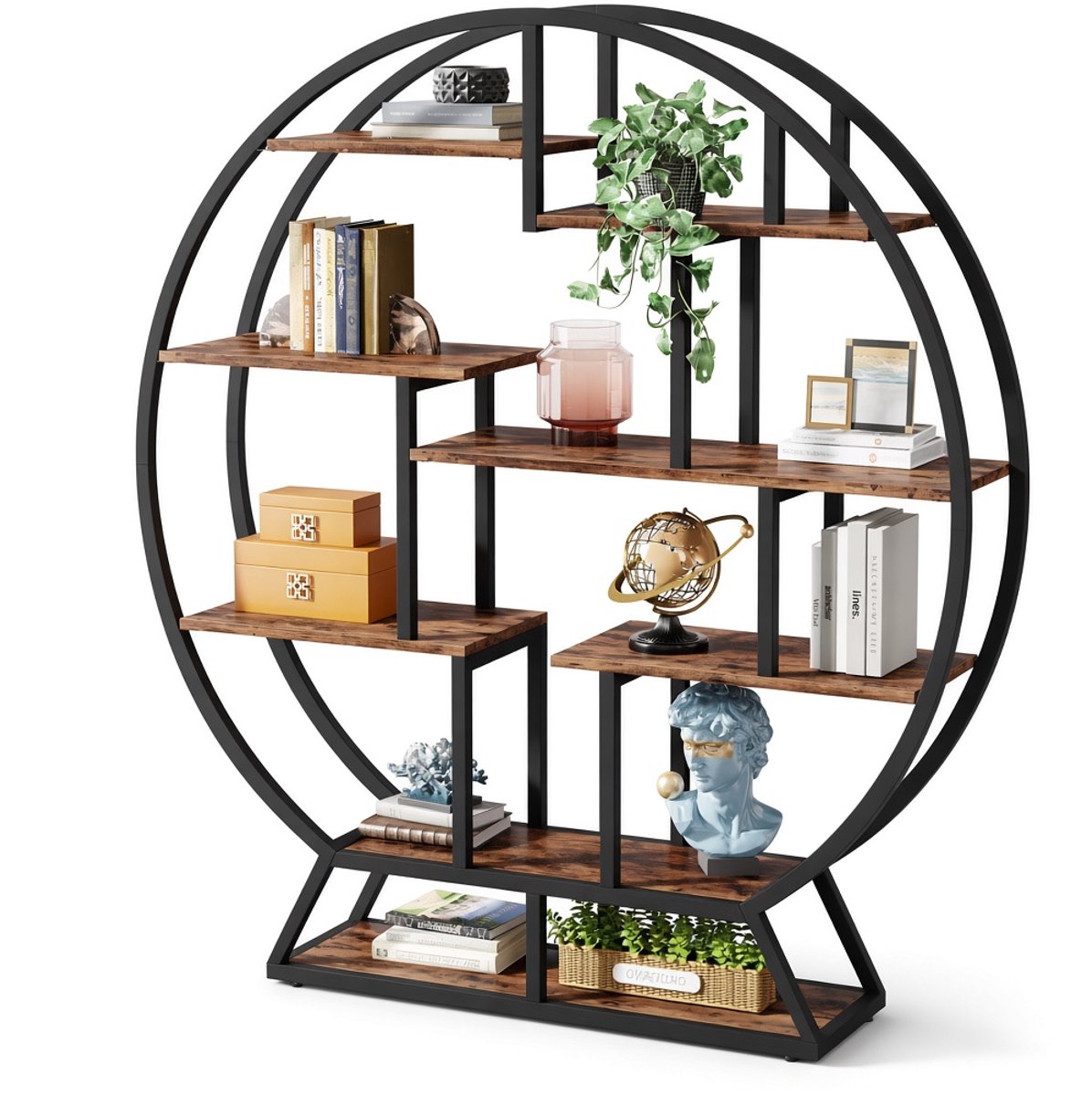 Mura Kast - Boekenkast - Opbergrek - Boekenrek - Wandkast - Etagere - Vakkenkast - Uniek Rond Design - 160cm Hoog - Zwart