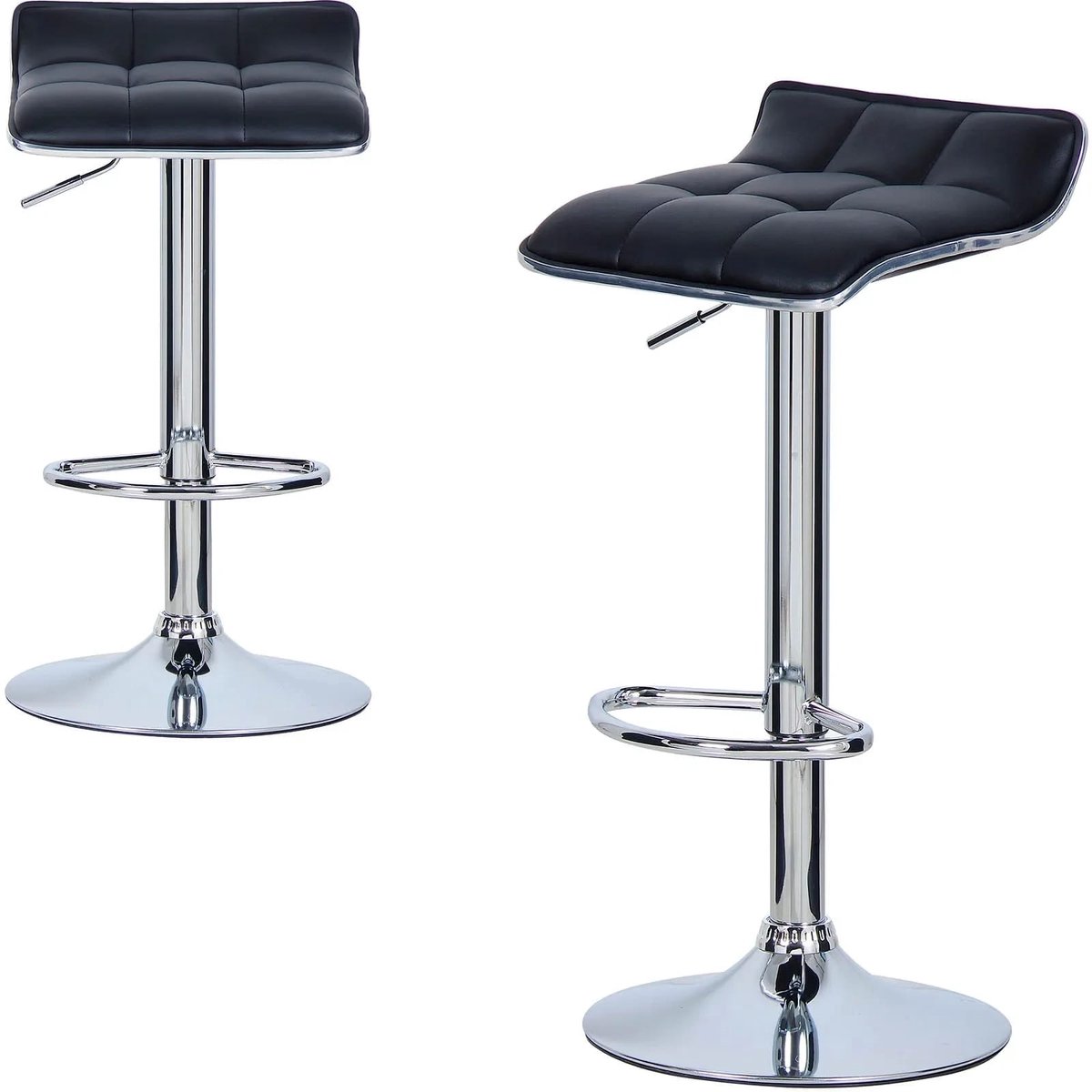 Klarven Barkruk Zwart - Barkrukken Set Van 2 - Barkrukken - Bar Stool - Kunstleer - Hoogteverstelbaar, Draaibaar - Stevig frame, belastbaar tot 100 kg
