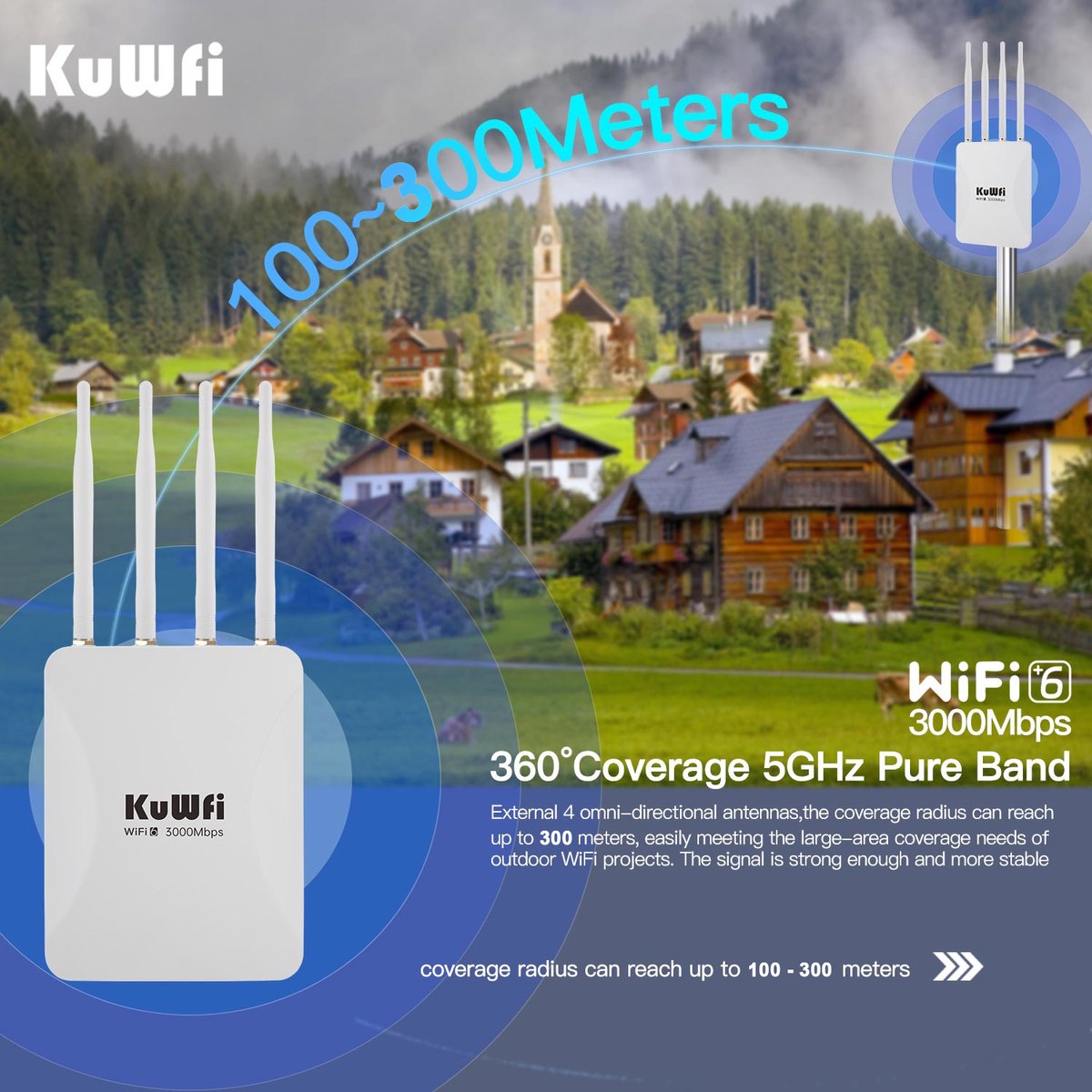 Outdoor Router Dual-Band 3000 Mbps - 2.4 GHz En 5 GHz Wifi - Gigabit Ethernet Poorten - IP65 Waterdicht - Voor Buitengebruik