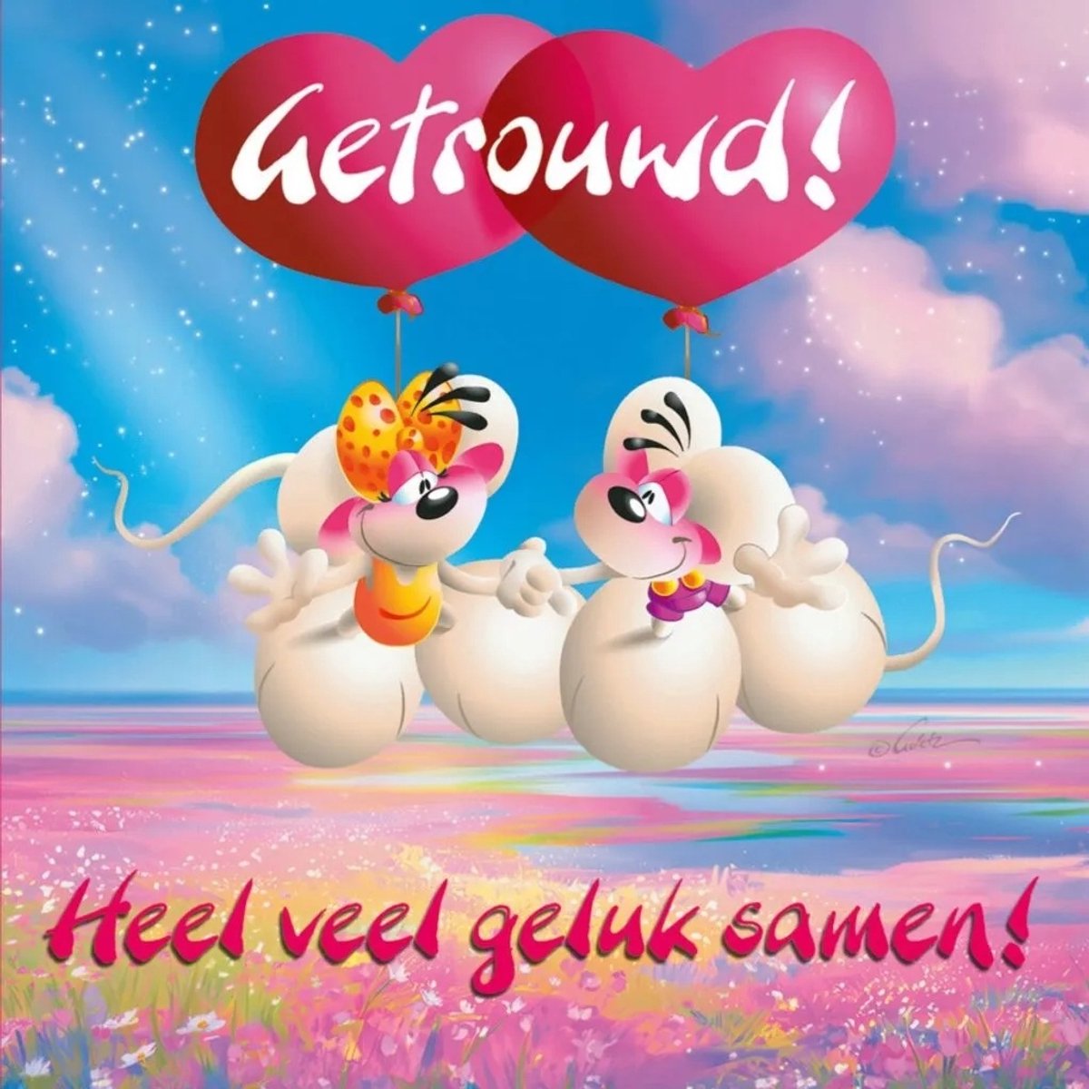 Diddl - 3d- hologram wenskaart - Getrouwd! Heel veel geluk samen!