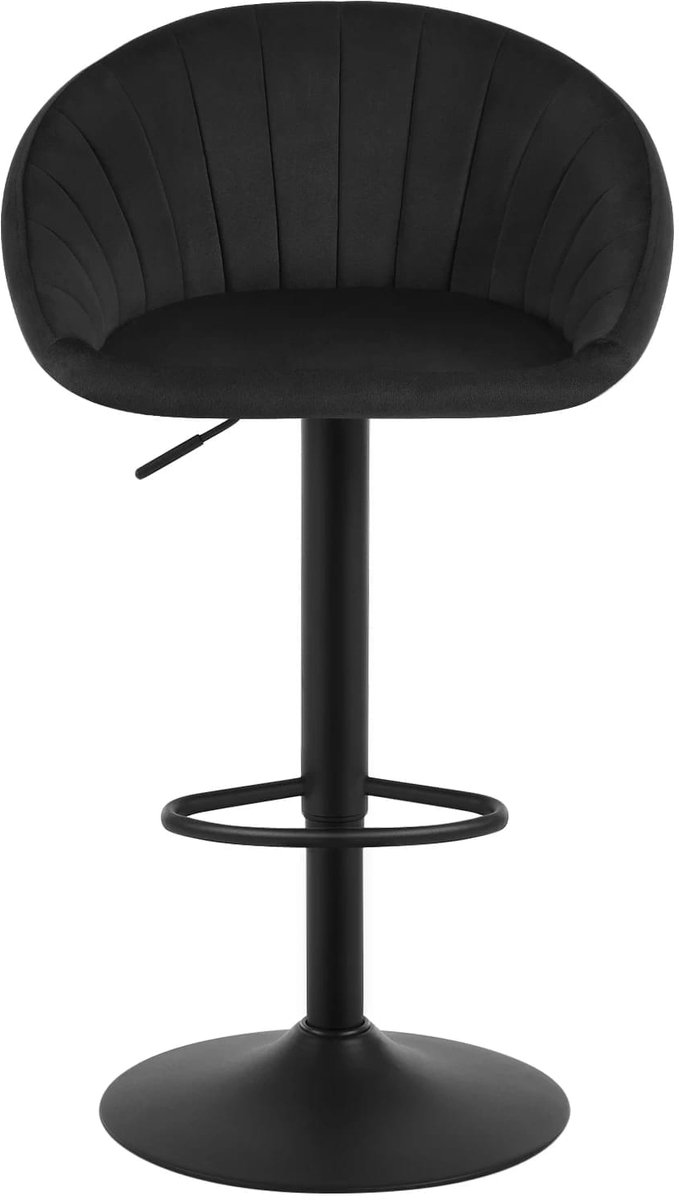 Klarven Barkruk met Rugleuning Fluweel zwart - Barkrukken met Rugleuning - Barkrukken - Barstoel - Hoogte Verstelbaar, 360° Draaibaar - Gestoffeerd met Armleuningen - B57xd56xh48cm