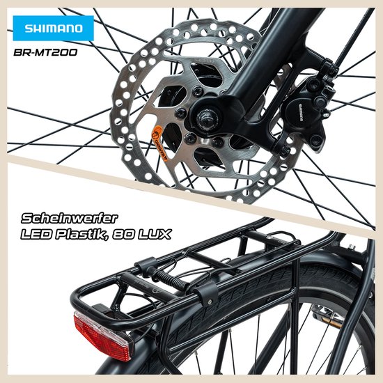 Rabeneick TS5 Lite 28 Inch Stadsfiets - Lichtgewicht Fiets - Shimano 9 Versnellingen - Schijfremmen - 50cm Frame - Voor Dames en Heren - Zwart van Merkloos — afbeelding 3