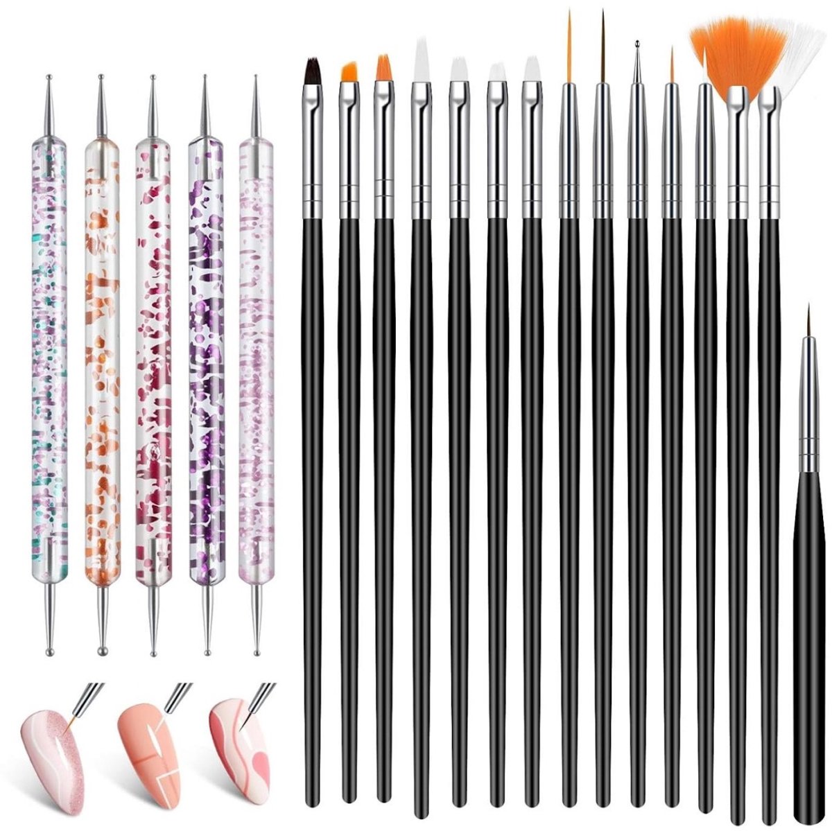 SSTRWGOOD 15 Stuks Nagelborstels - Dubbele Puntige Nail Art Pen - Nageldesign Penselen Set - Geschikt voor Gelnagels en Acrylnagels - Kunststof