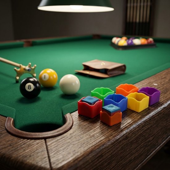 Meerkleurige keukrijthouders 6 stuks – biljart krijthouder voor keukrijt – draagbare krijt houders voor biljart snooker 8 ball en 9 ball – opberg houder voor biljartkrijt — afbeelding 2