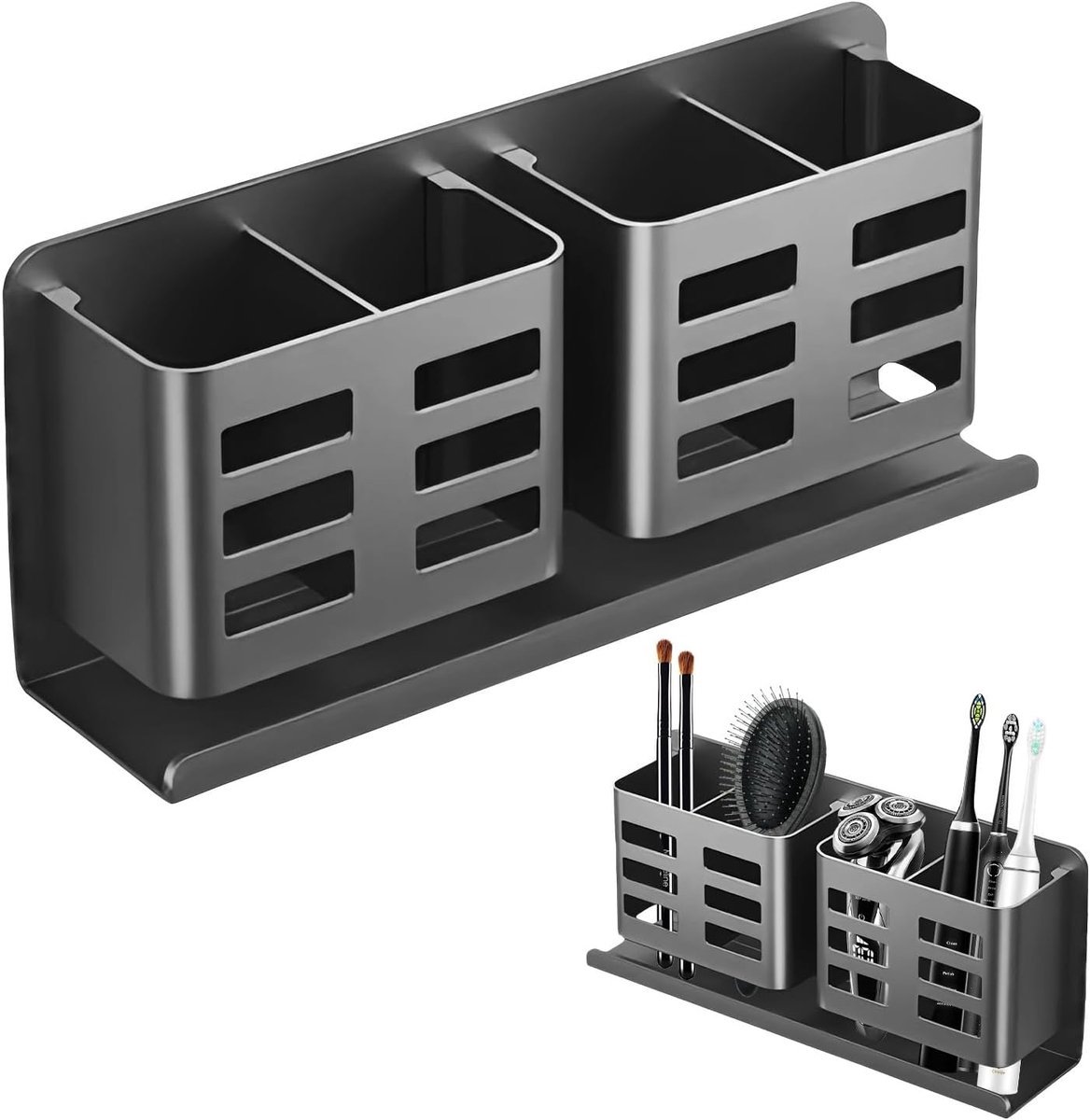 Tandenborstelhouder voor de badkamer - Tandenborstelorganizer - Gemaakt van verdikt aluminium - Geen boren nodig - Wandgemonteerde houder voor elektrische tandenborstels - Zwart