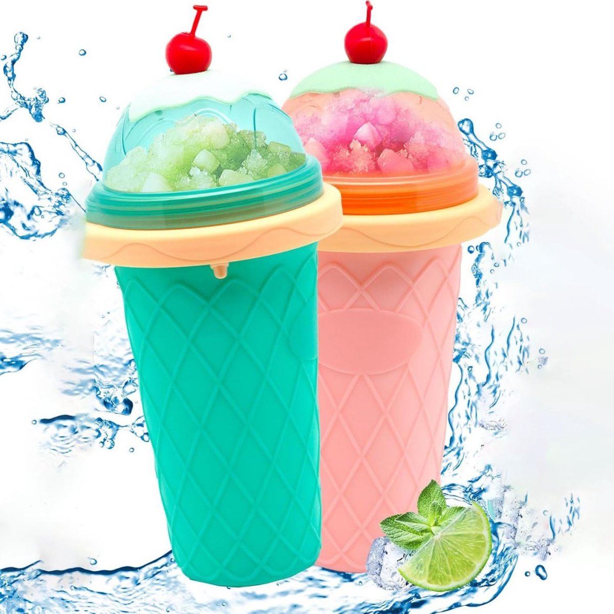 SSTRWGOOD Smoothie-maakset - Tweedelige set - Siliconen extrusiebeker - Geschikt voor het kneden van smoothies en het persen van ijsblokjes - Doe-het-zelf smoothie-maker - Zomersmoothies - Roze en groen