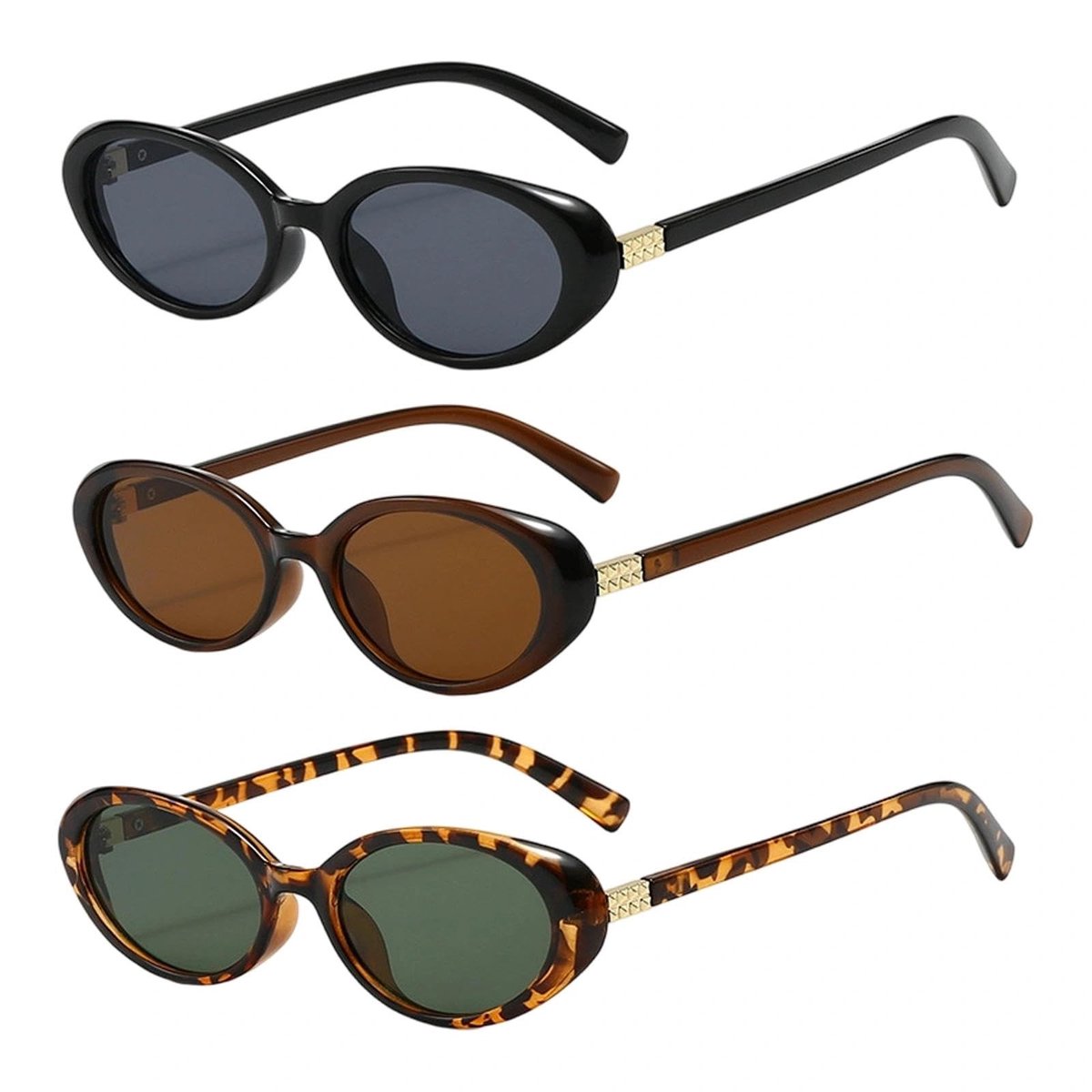 Elzusha - Retro Ovale Zonnebril - 3 Stuks Cat Eye Dames