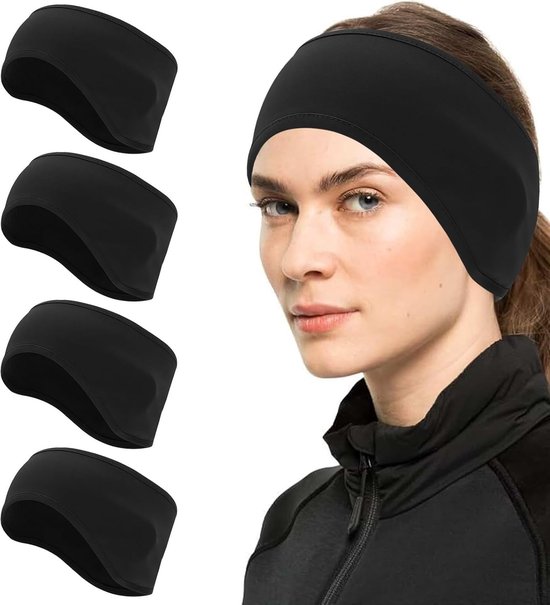 Hoofdband voor Dames en Heren - Zwart - Elastische Oorwarmer met Fleecevoering - Voor Sport en Outdoor Activiteiten