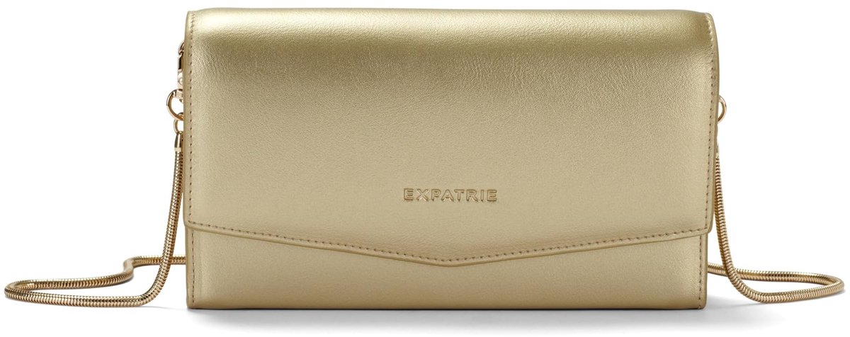 Elzusha - Vegan Leren Clutch Handtas - Goudkleurig Met Verwijderbare Schouderriem