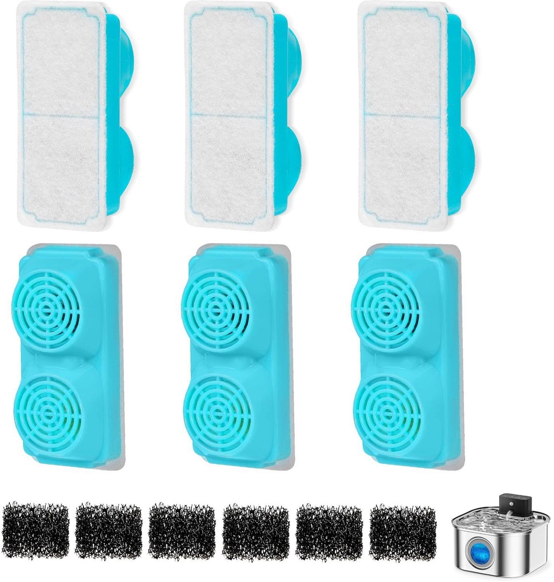 Elzusha - 12 Stuks Kattenfonteinfilters met Spons voor Waterdispenser