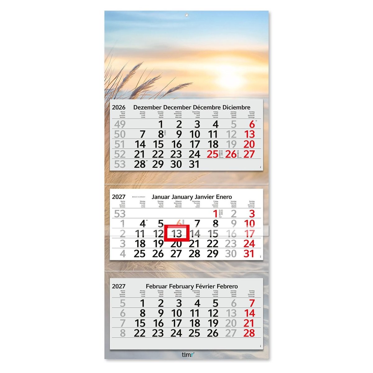 Elzusha - Wandkalender 3 Maanden 2027 met Schuifregelaar