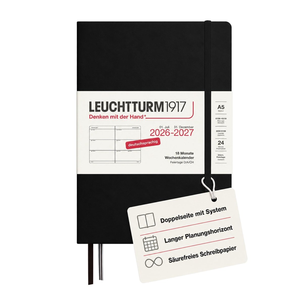 Elzusha - Weekly Kalender 2027 Medium A5 - Hardcover, zwart, 18 maanden
