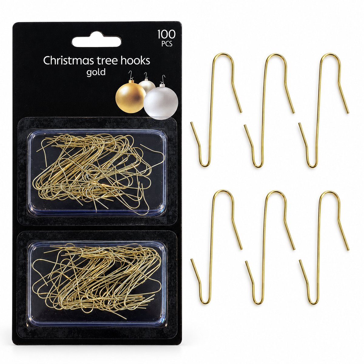 Benza Kerstbalhaakjes Goudkleurig - 100 Stuks - Metalen Kerstboomhaakjes voor Kerstballen en Kerstversiering - 35 mm