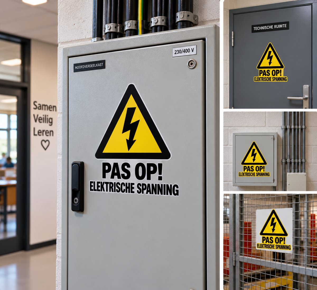 Pas Op! Elektrische Spanning Sticker – 20 x 20 cm